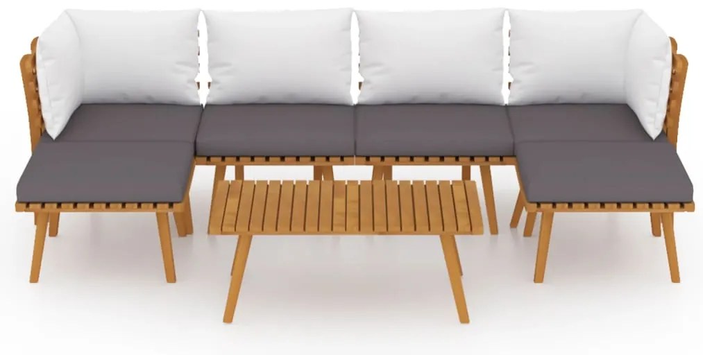 7 pcs conjunto lounge de jardim com almofadões acácia maciça