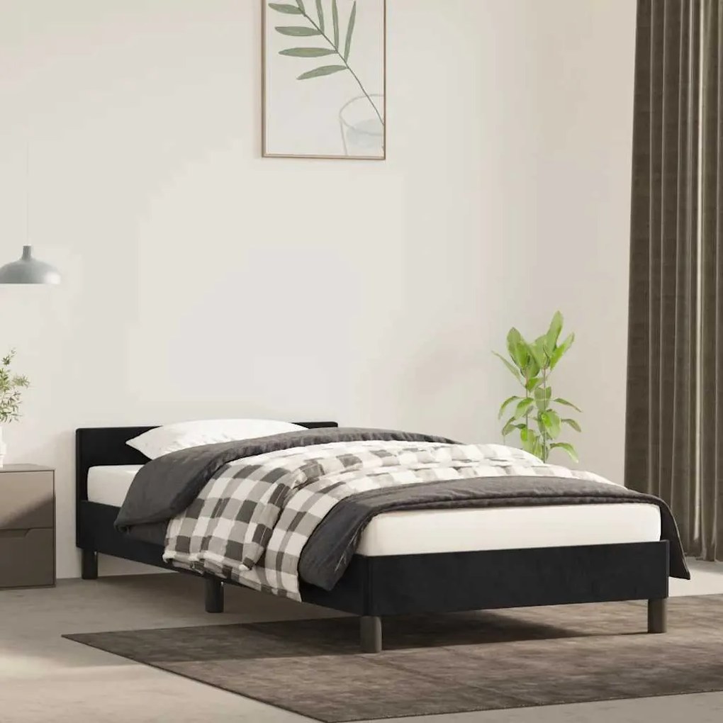 Estrutura cama c/ cabeceira sem colchão veludo 90x190 cm preto