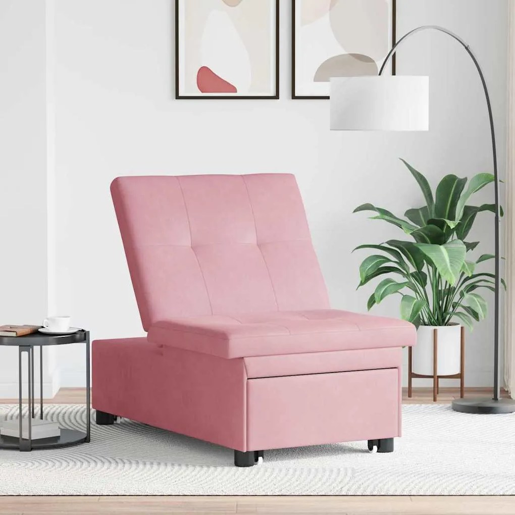 Sofá-cama 3 em 1 Design Retrátil Veludo Rosa