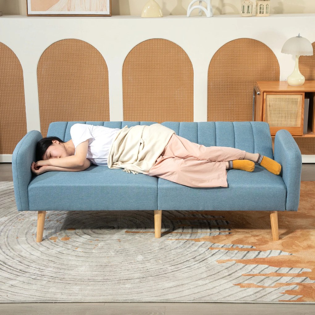 Sofá Cama de 2 Lugares com Encosto Ajustável - Azul Claro - Design Esc