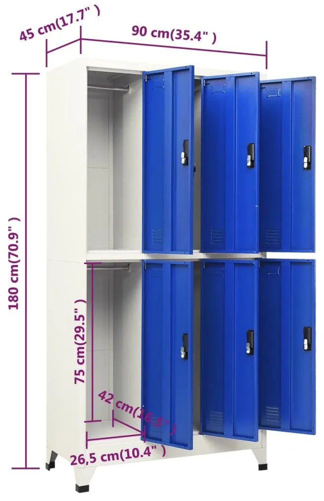 Cacifo aço 90x45x180 cm cinzento e azul
