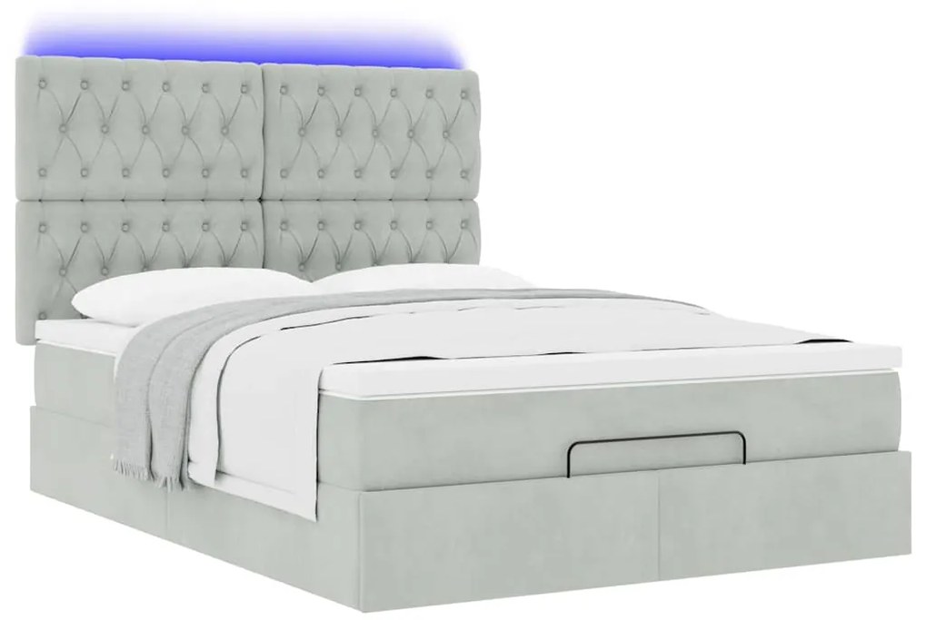 Estrutura cama otomana colchões 140x200cm veludo cinzento claro