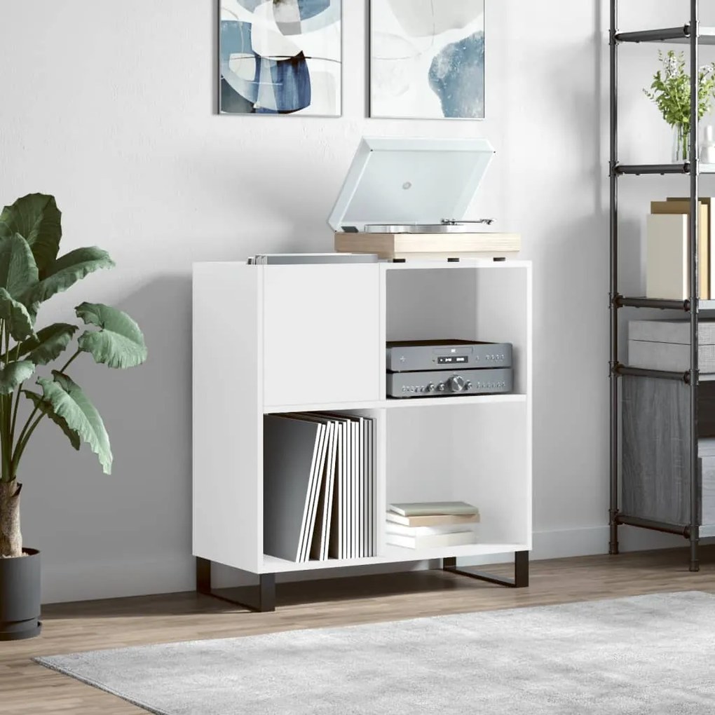 vidaXL Armário p/ discos 84,5x38x89 cm deriv. madeira branco brilhante