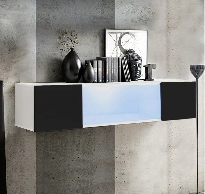 Armário Suspenso Anta – 160x30 cm – Branco e Preto com Porta Alto Bril