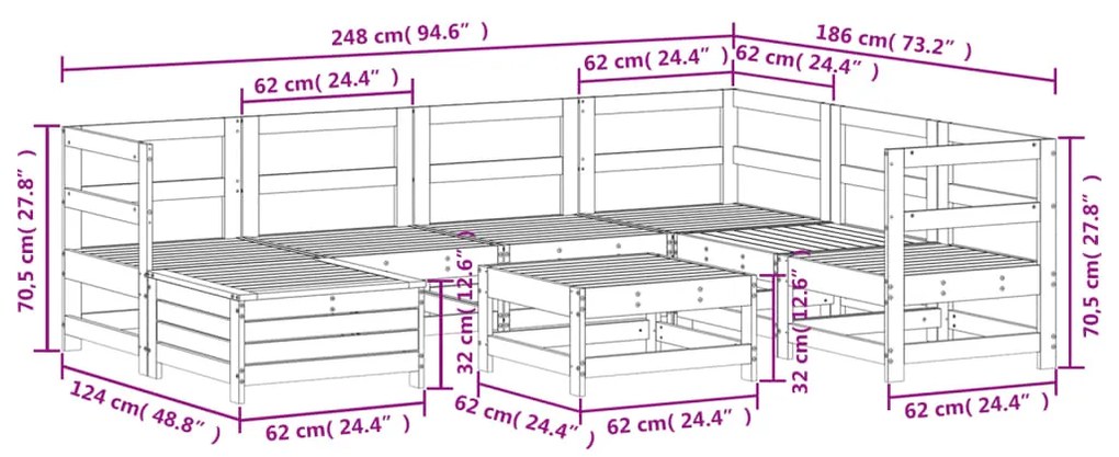 8 pcs conjunto sofás de jardim pinho maciço branco