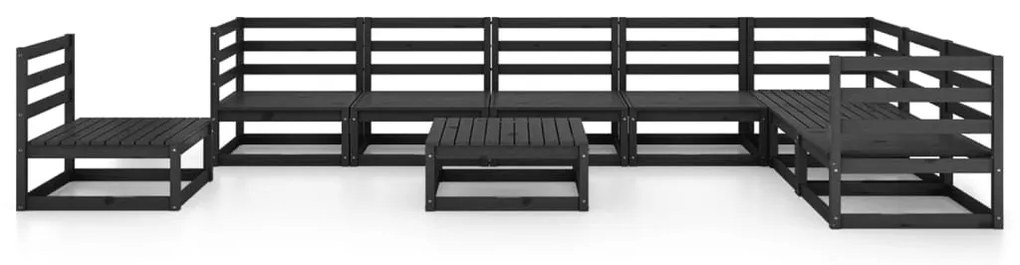 9 pcs conjunto lounge de jardim pinho maciço preto