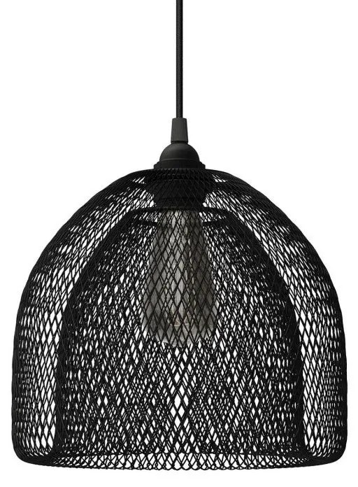 Luminária pendente com cabo têxtil, abajur tipo gaiola Ghostbell XL e detalhes em metal - Fabricado na Itália - Preto Não