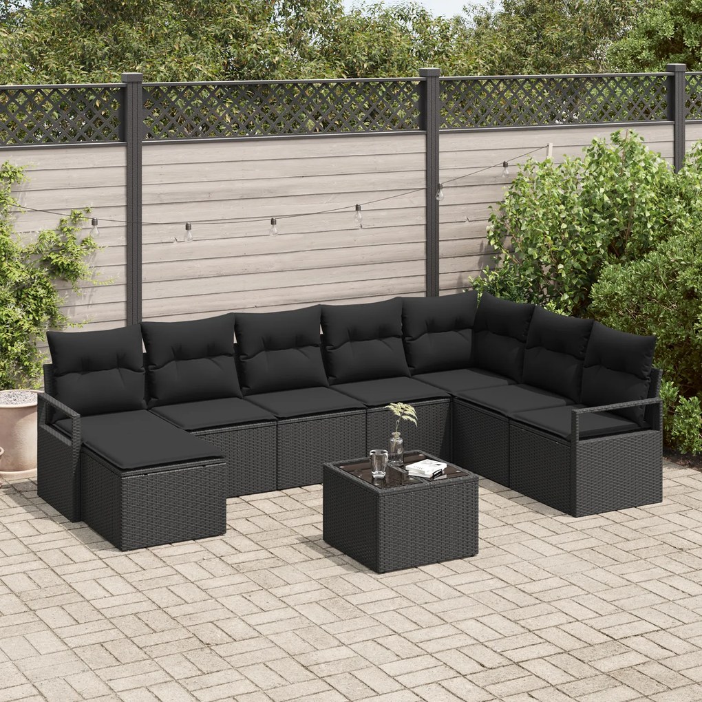 Conjunto de Sofá de Jardim de 9 Peças com Almofadas Rattan Beige