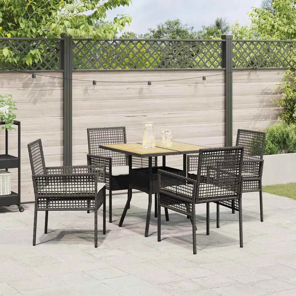 Conjunto de Jantar de Jardim 5 Peças com Almofadas Preto Rattan Sintét