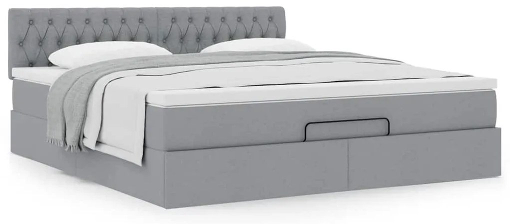 Cama otomana com colchão 160x200 cm tecido cinzento claro