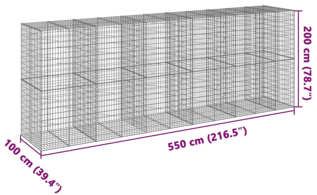 Cesto gabião com cobertura 550x100x200 cm ferro galvanizado