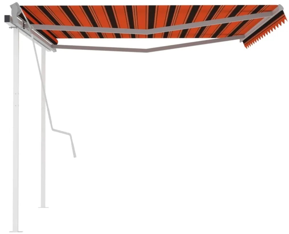 Toldo retrátil manual com postes 4x3 m laranja e castanho
