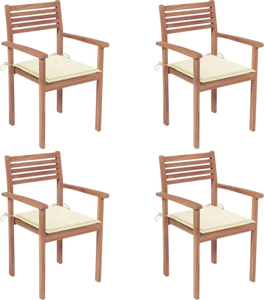 vidaXL Cadeiras de jardim c/ almofadões cor creme 4 pcs teca maciça