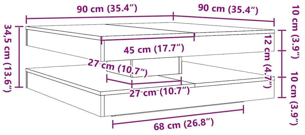Mesa de centro rotativa a 360 graus 90x90x34,5 cm sonoma cinza
