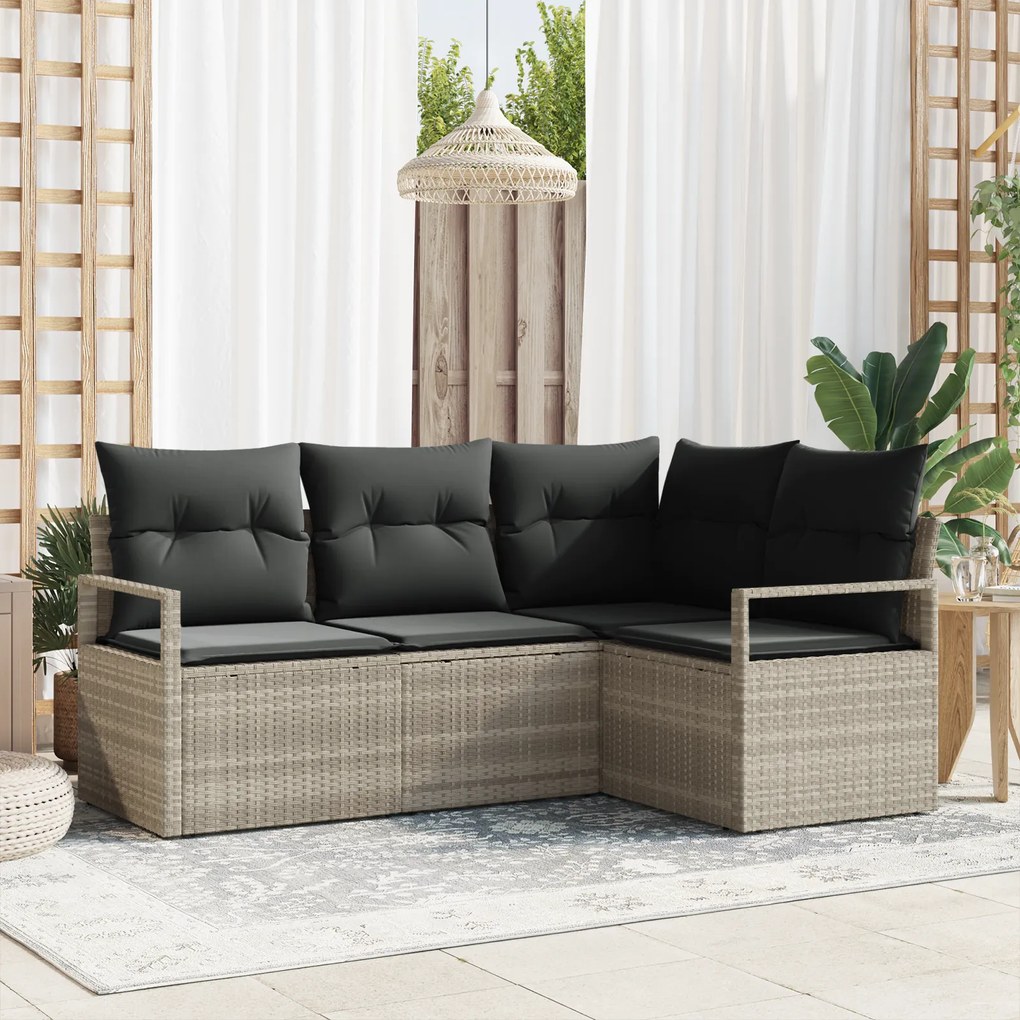 Conjunto de Sofá de Jardim de 4 Peças com Almofadas Cinza Claro de Vim