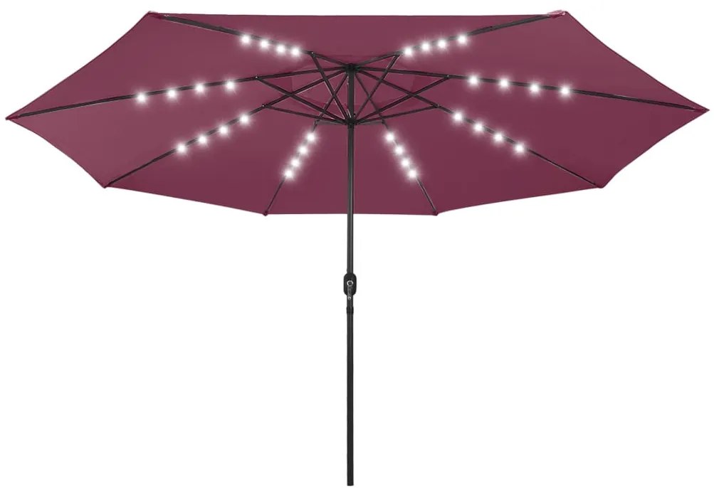 Guarda-sol de jardim com luzes LED 400 cm bordô