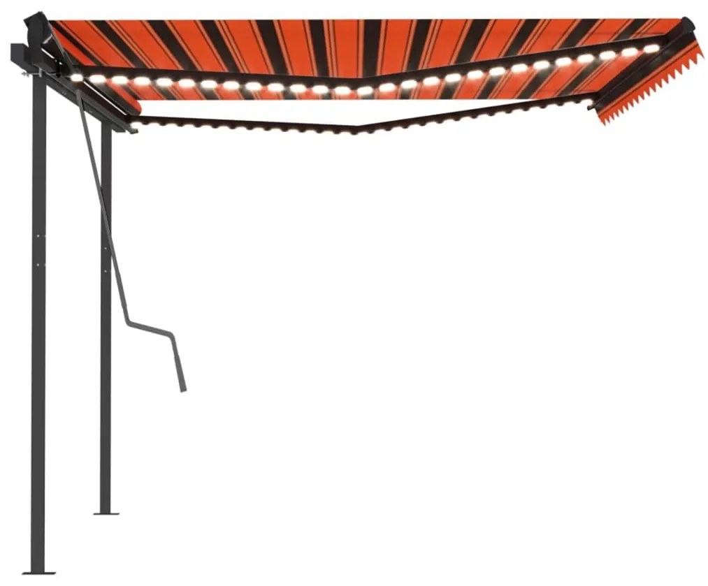 Toldo retrátil manual com luzes LED 4,5x3 m laranja e castanho