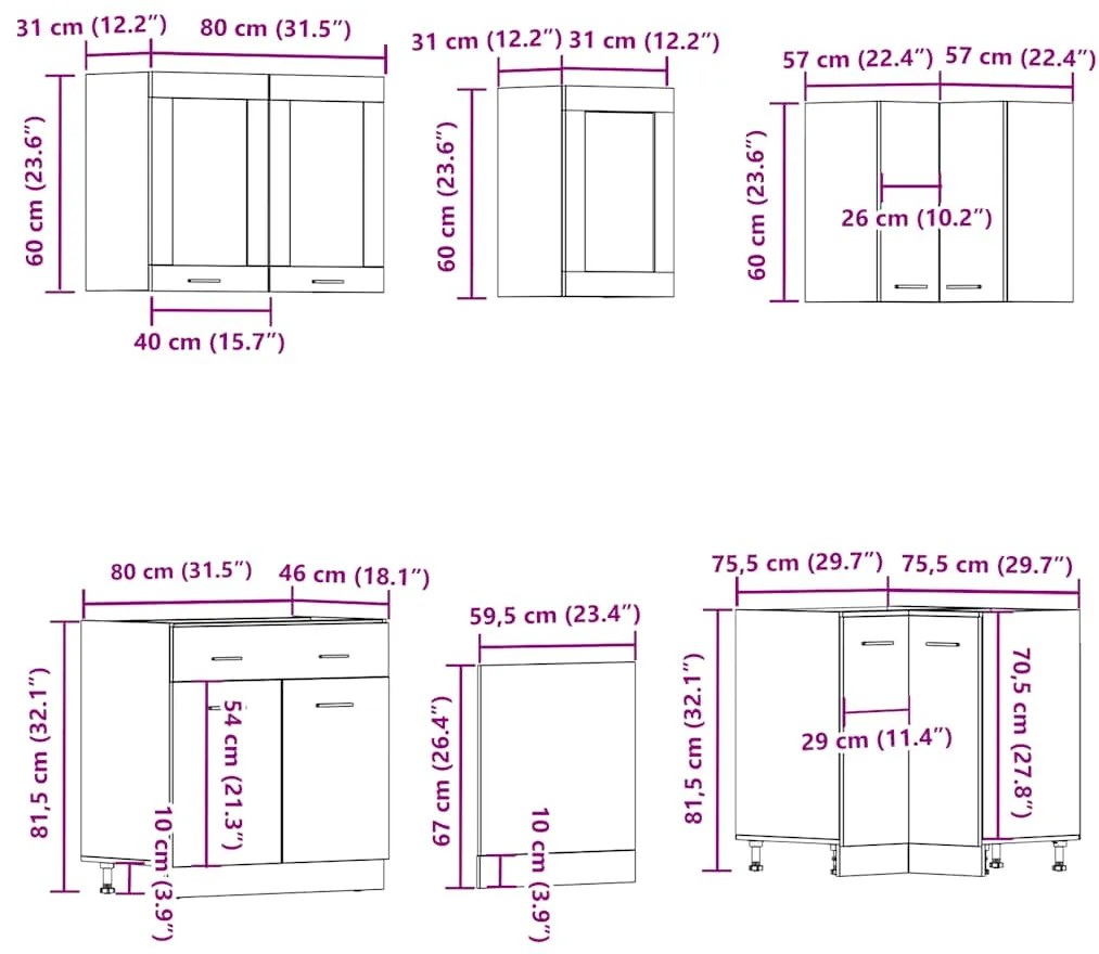11 pcs armário de cozinha conjunto deriv. madeira madeira velha