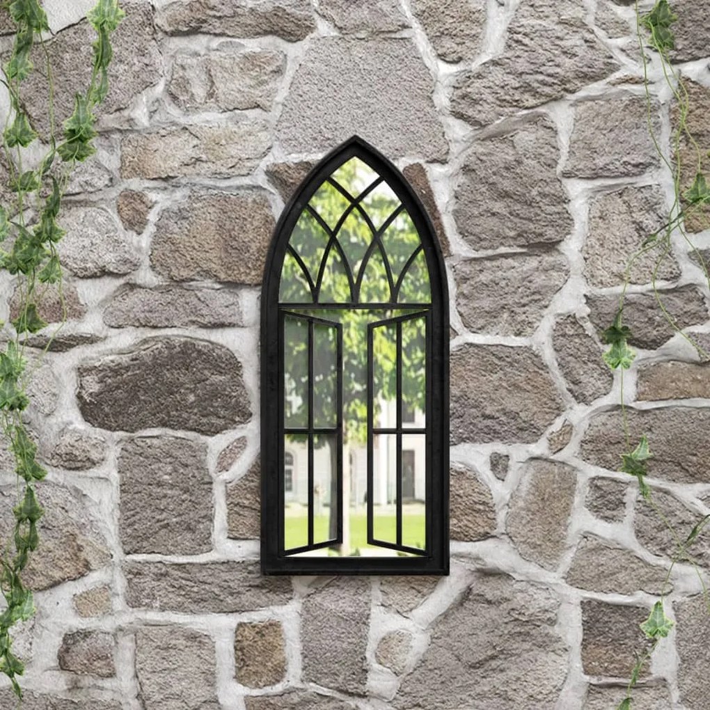 vidaXL Espelho de jardim p/ uso exterior ferro 70x30 cm preto