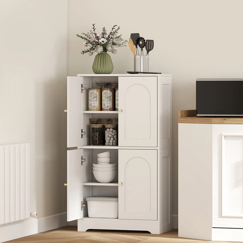 Armário de cozinha, móvel de arrumação com 4 portas arqueadas e 2 prateleiras ajustáveis, 60 x 30 x 110 cm, branco