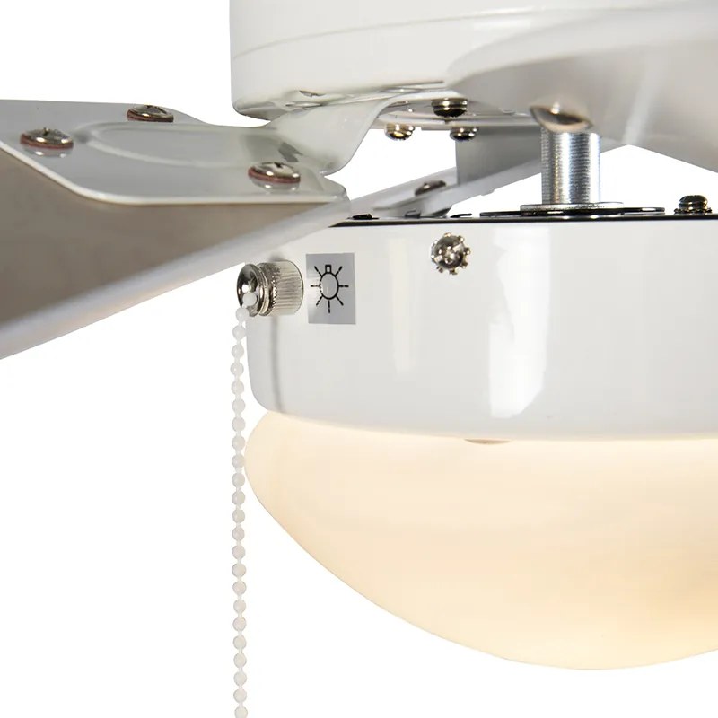Ventilador de teto branco com impressão de madeira 80cm com interruptor de tração - Fresh Moderno