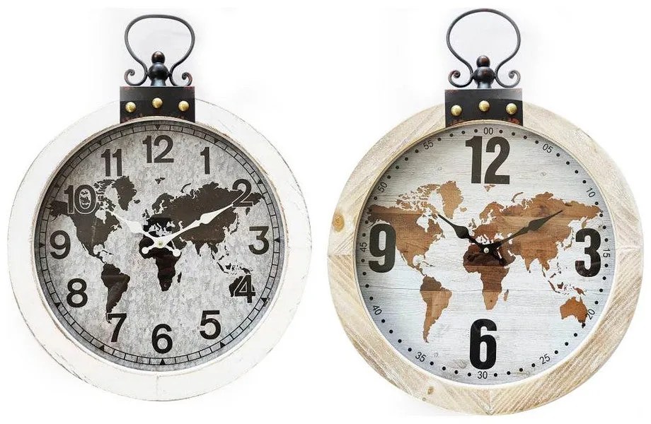 Relógio de Parede DKD Home Decor Preto Castanho Ferro Madeira MDF Mapa do Mundo (40 x 4 x 54 cm) (2 pcs)