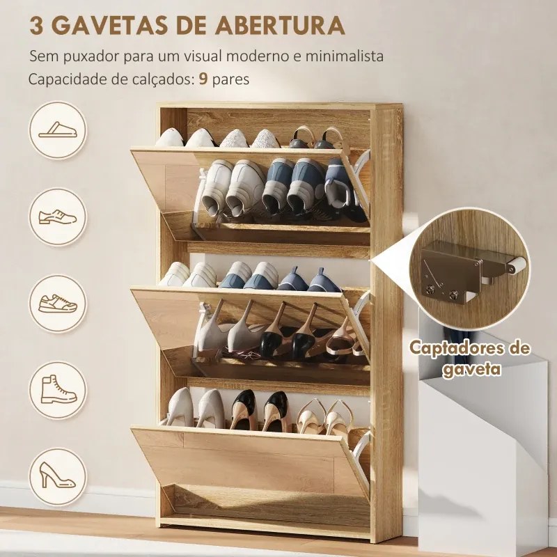 Sapateira Estreita com Espelho para 9 Pares de Sapatos para Corredor Espaços Reduzidos 65x17x114,5 cm Madeira