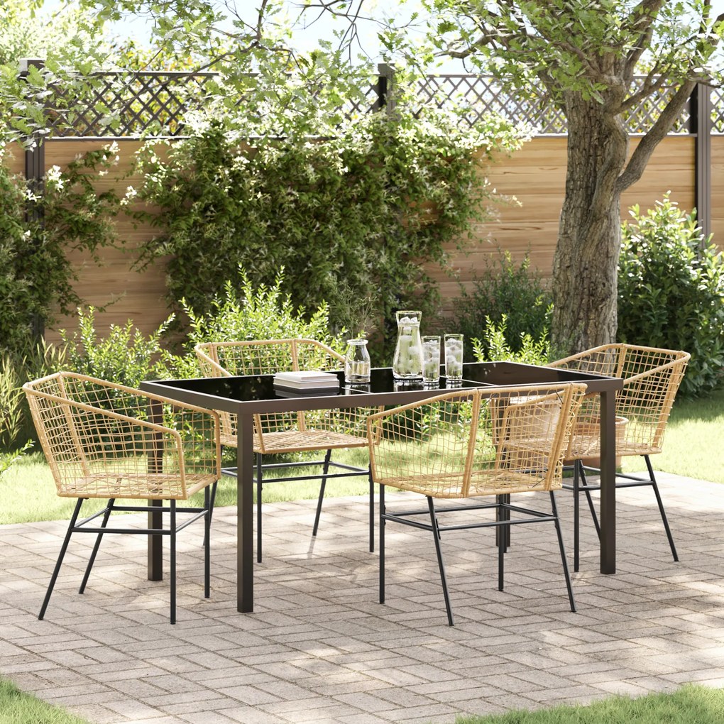 vidaXL Conjunto de Jantar de Jardim 5 Peças Castanho Rattan Sintético