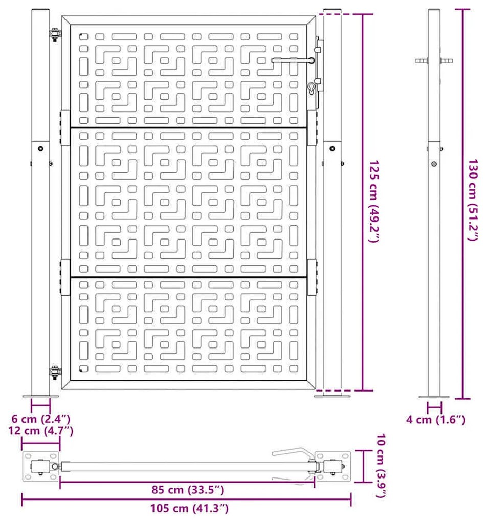 Portão de jardim 105x130 cm preto design cruzado de aço