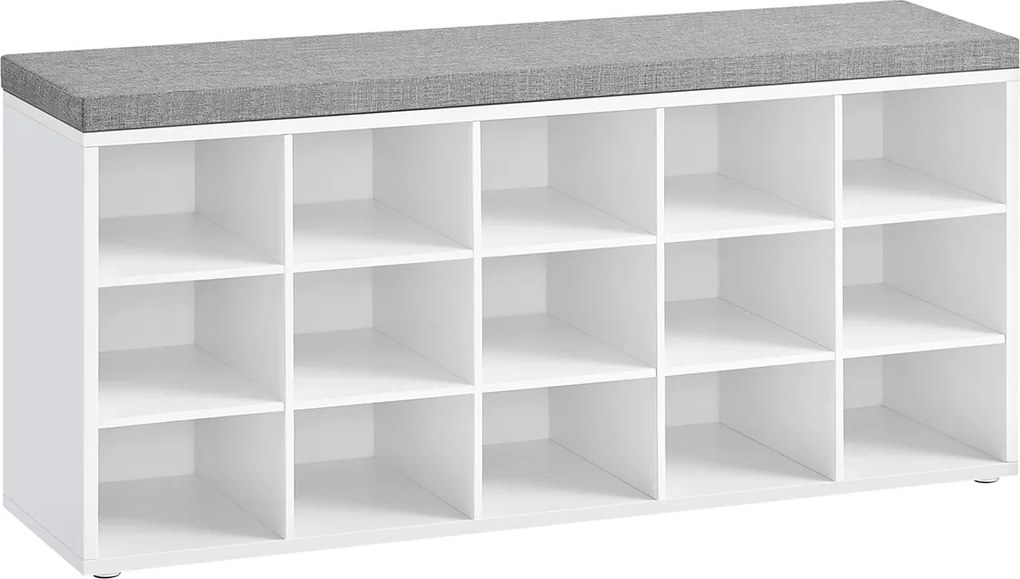 Banco arrumação para sapatos com 15 compartimentos 30 x 105 x 48 cm branco-cinzento