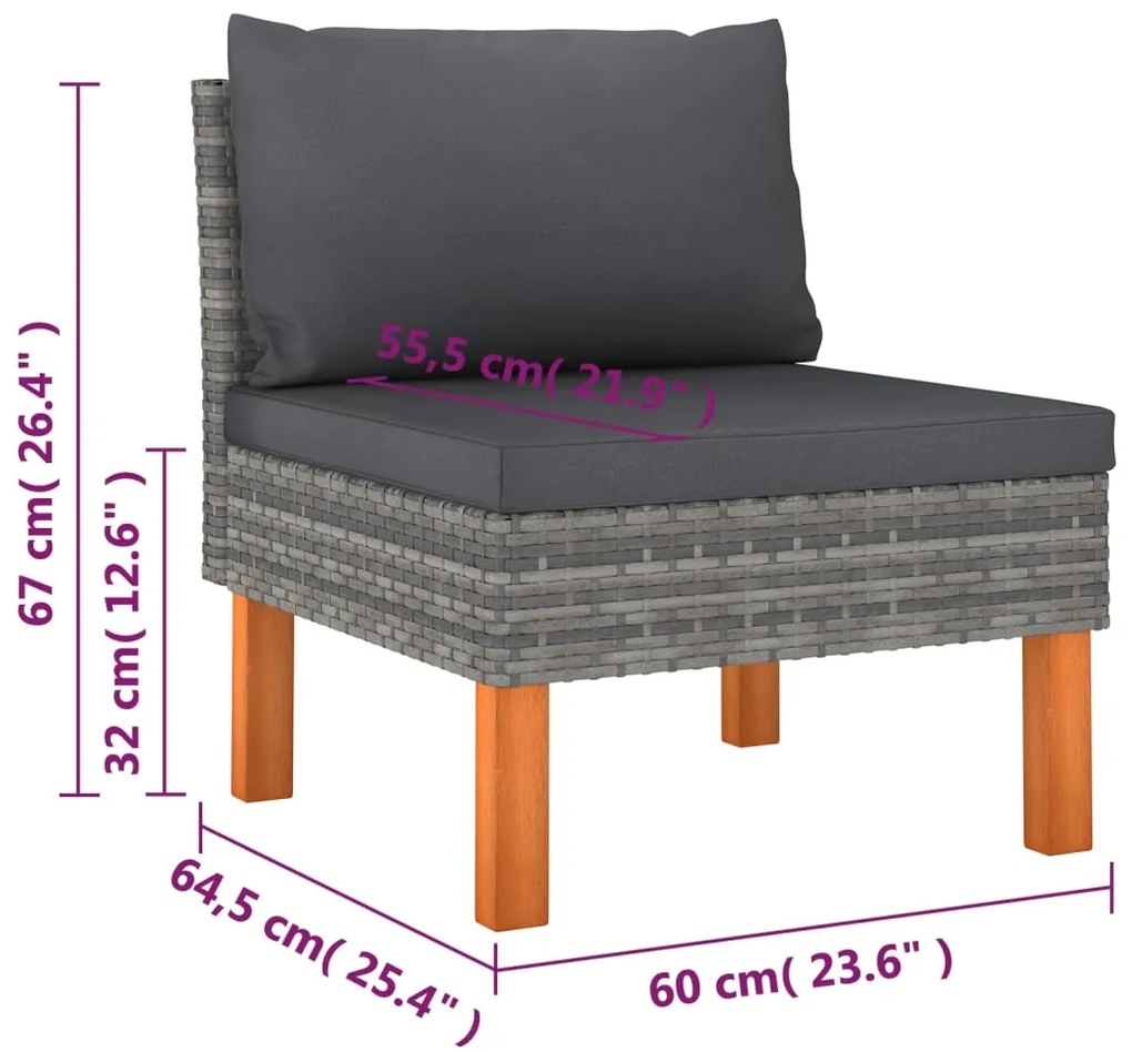 9 pcs conjunto lounge de jardim c/ almofadões vime PE cinzento