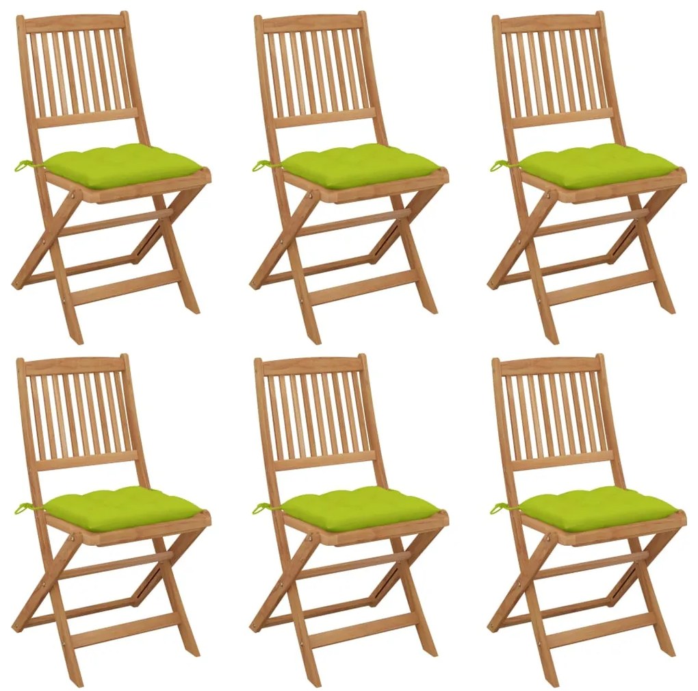 Cadeiras de jardim dobráveis c/ almofadões 6 pcs acácia maciça