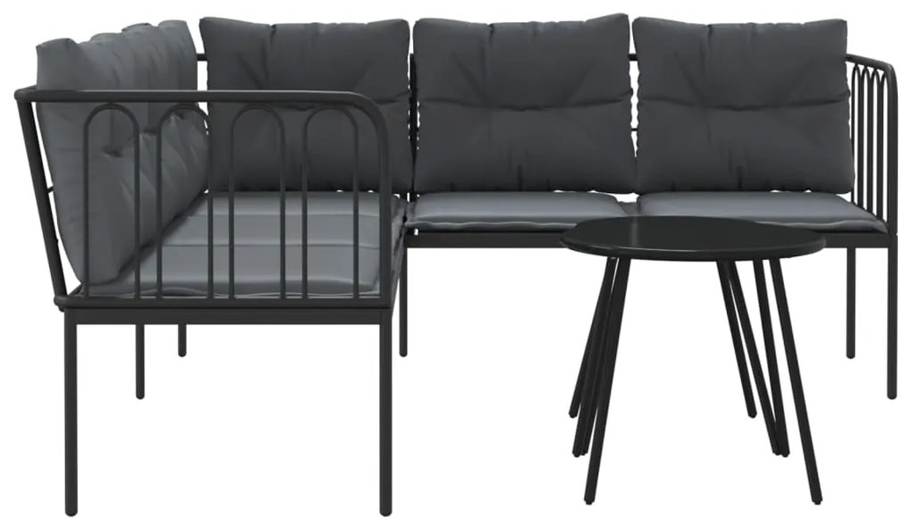 Conjunto de sofás de jardim c/ almofadões aço/textilene preto