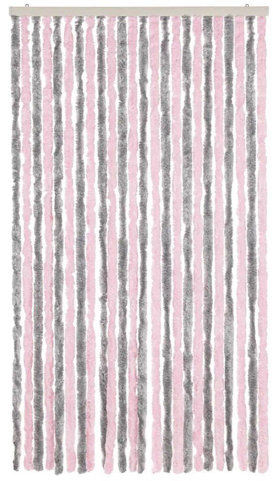 Cortina anti-insetos 100x200 cm chenille cinza-prateado e rosa