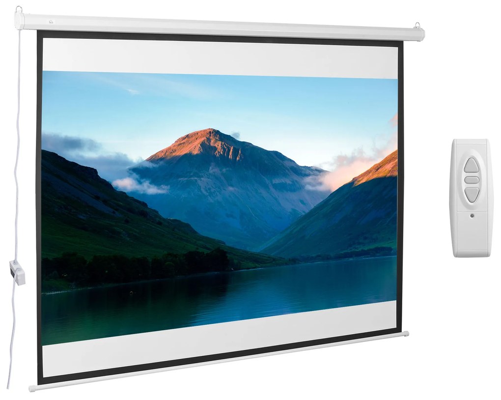 HOMCOM Tela Projeção Automática 100" 4:3 Controlo Remoto Suspensa Parede 203x152cm Branco Elegante | Aosom Portugal