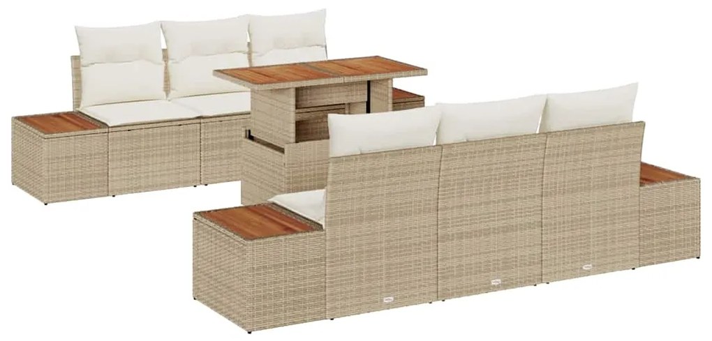 Conjunto de Jantar de Jardim com 7 Peças e Almofadas Bege, feito de Ra
