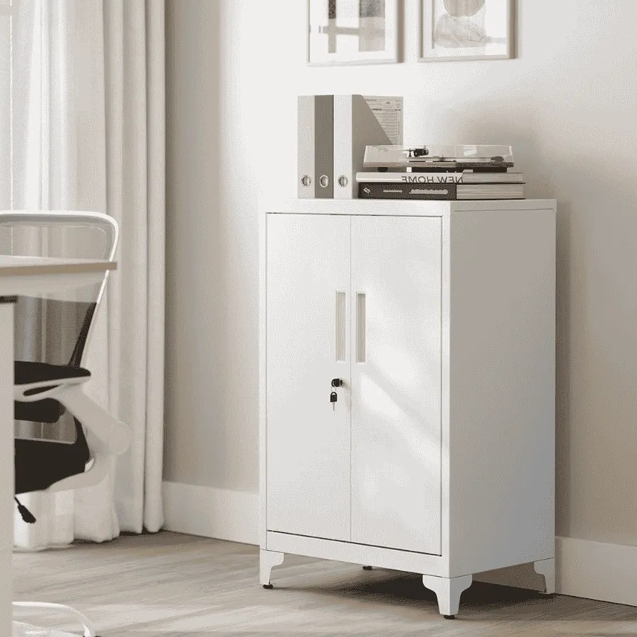 Armário arquivo escritório 40,2 x 60,1 x 99 cm com fechadura e 2 portas branco mate