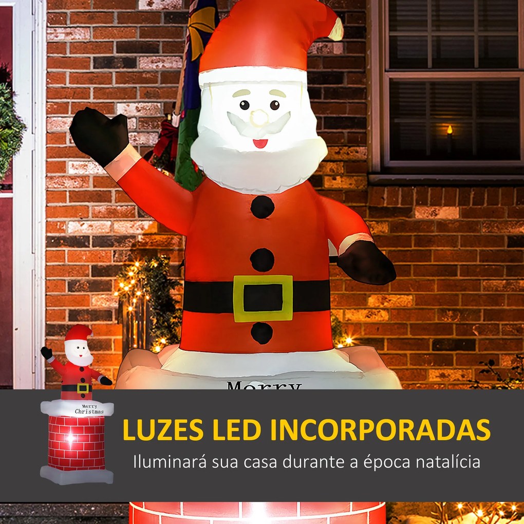 HOMCOM Pai Natal Insuflável com Chaminé Insuflável de Natal com 2 Luze