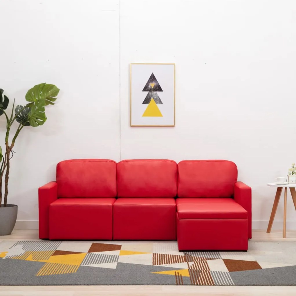 vidaXL Sofá-cama modular de 3 lugares couro artificial vermelho