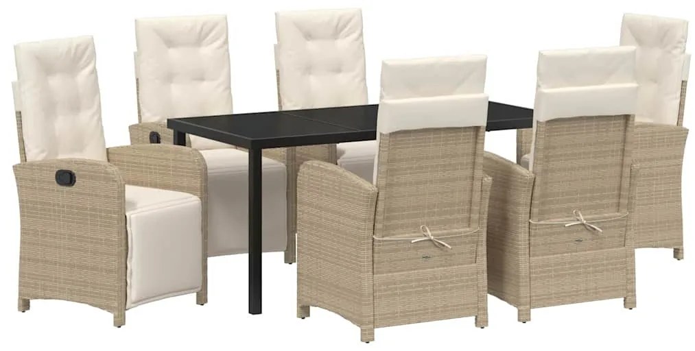 Conjunto de Jantar para Jardim com 7 Peças da , Almofadas Bege em Ratt