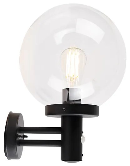 Candeeiro de parede exterior preto com vidro transparente incl. sensor de movimento - Sfera Moderno