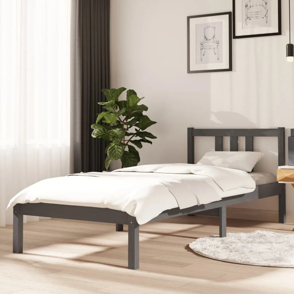 vidaXL Estrutura cama pequena solteiro 75x190 cm madeira maciça cinza