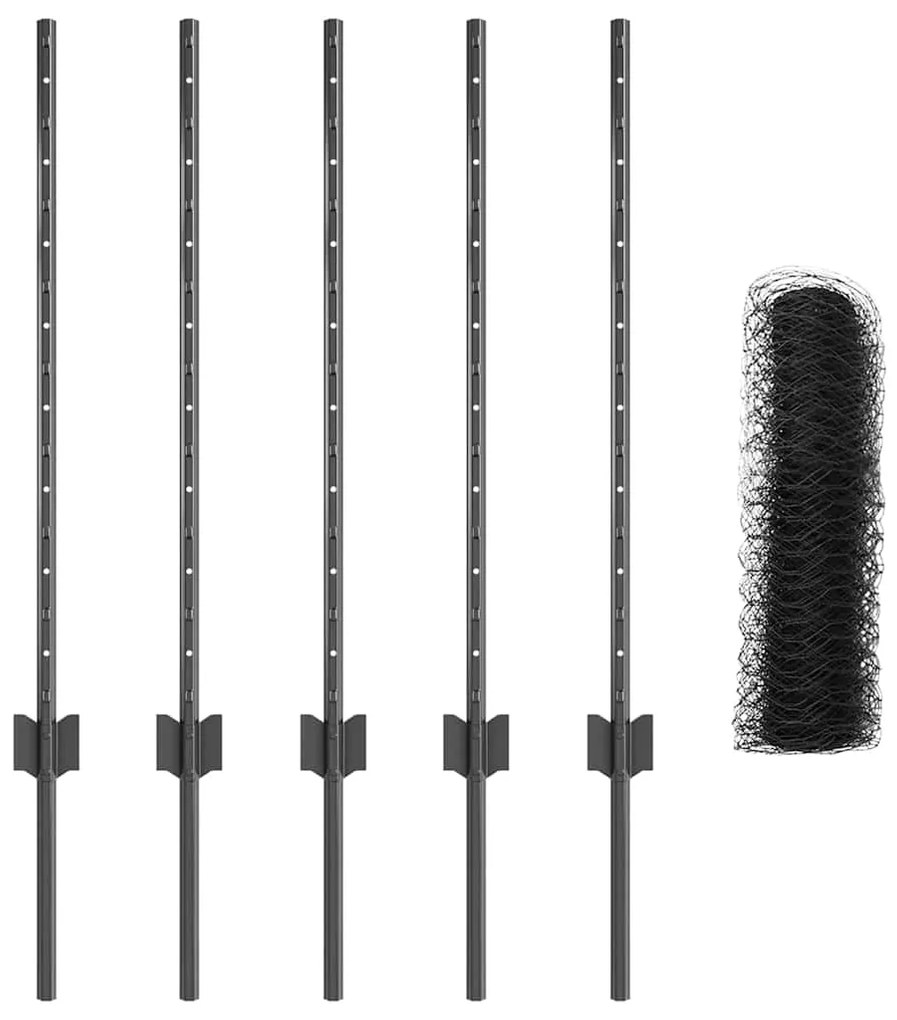 Postes de Cerca vidaXL 5 pcs U-Channel Cinza 80 cm Aço