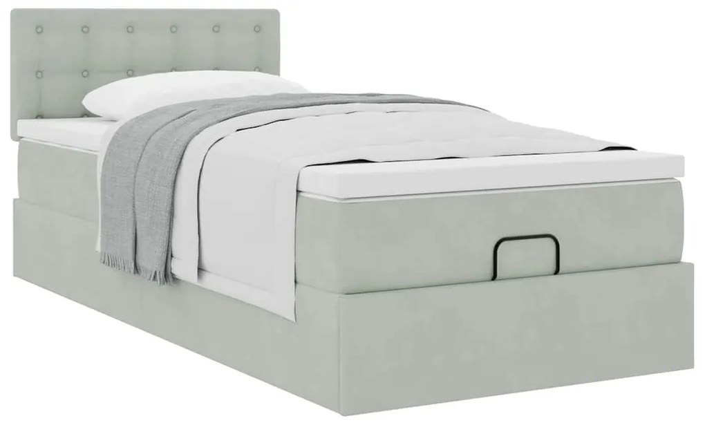 Estrutura de cama otomana com colchão cinza claro Veludo