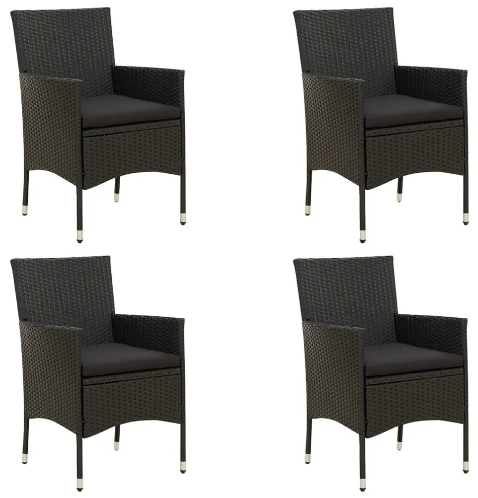 vidaXL Cadeiras de jardim com almofadões 4 pcs vime PE preto