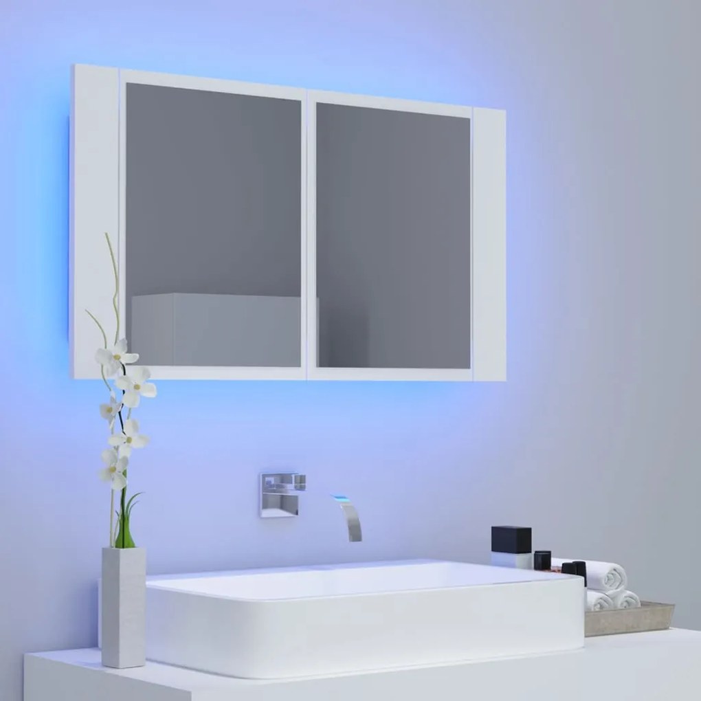 Armário espelhado casa de banho LED 80x12x45 cm acrílico branco