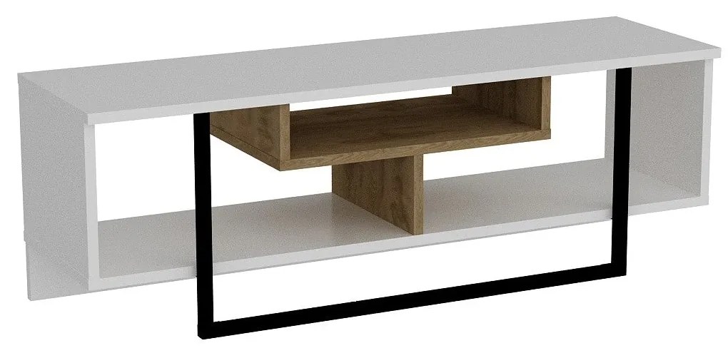 Móvel TV Asal – Branco/Preto/Carvalho – 119,4 x 40,2 x 35,2 cm