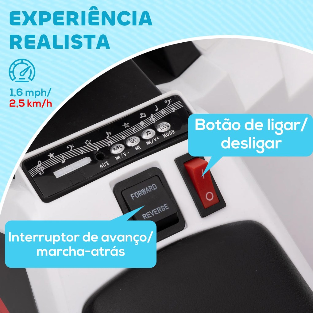 Moto 4 Elétrica para Crianças Veículo Elétrico a Bateria de 6V com Velocidade de 2,5 km/h 70x41,5x48,5 cm Branca