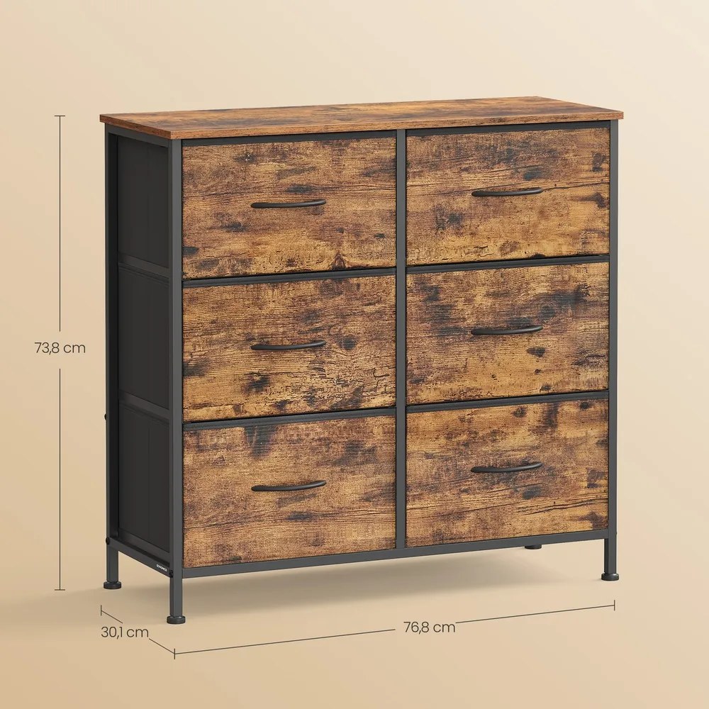 Cómoda com 6 gavetas de tecido 30 x 76,7 x 73,7 cm Castanha-preto