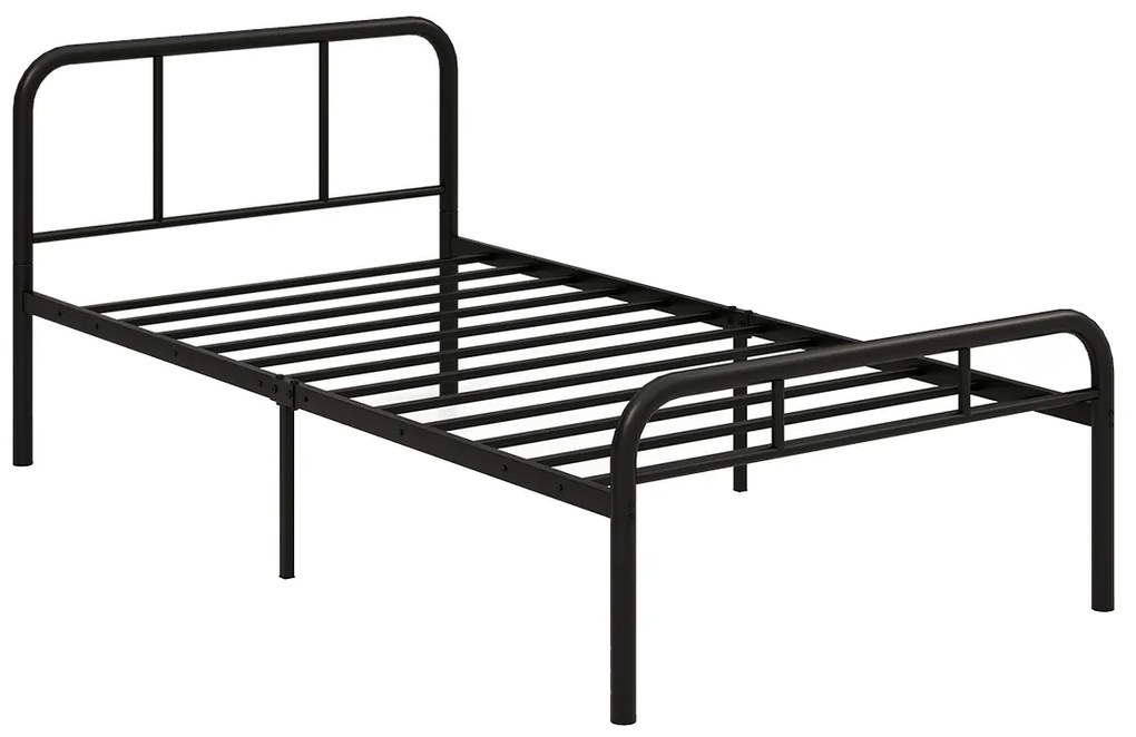 Cama 208 x 95 x 81 cm Estrutura metálica (COLCHÃO NÃO INCLUIDO) com cabeceira e pés Espaço inferior Preto